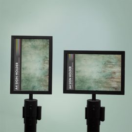 Retractable belt barrier A4 sign holder